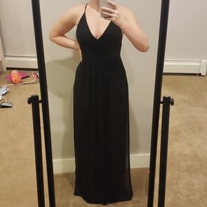 Body suit dress with sheer skirt and leg slit